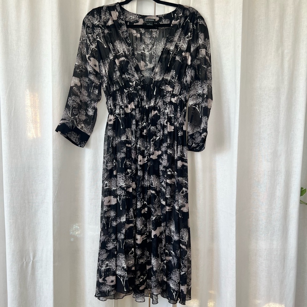 Club Monaco silk black and white trees print Sz 8 
Semi sheer